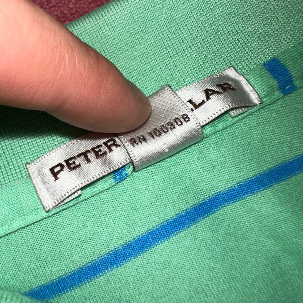 Peter Millar Mens XXL Polo Shirt Mint Green Blue Striped Cotton Short Sleeve - Picture 7 of 8